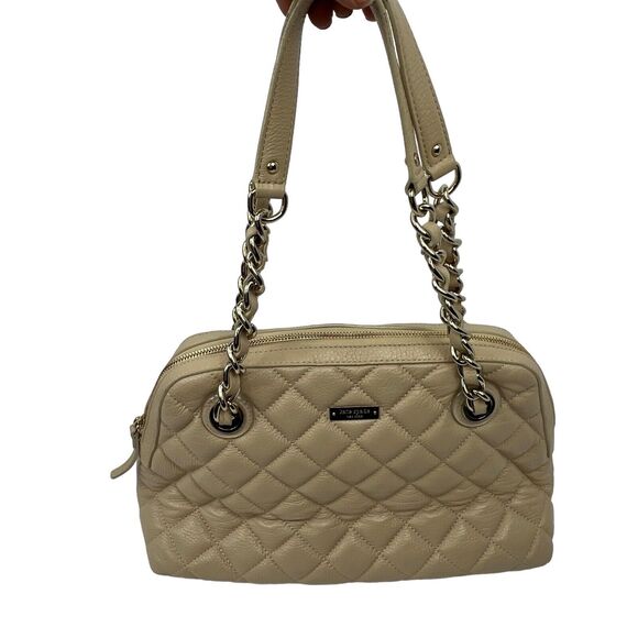 Kate Spade Georgina Gold coast Tan Cream Quilted Leather Satchel Bag Chain Bag - Picture 2 of 14
